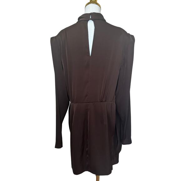 Ronny Kobo Brown Ruched Satin Mockneck Mini Dress XL Cocktail Chic Designer $600 - Picture 9 of 11
